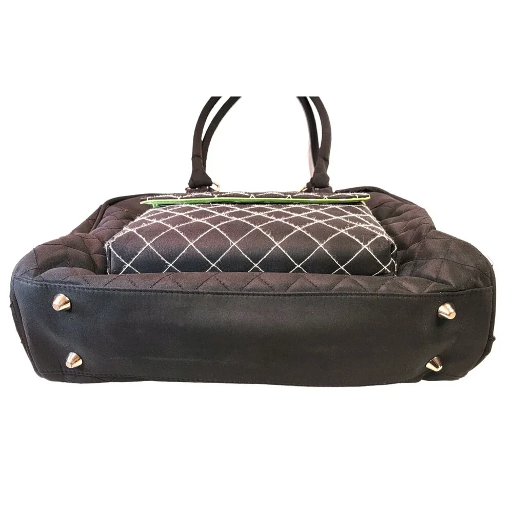 JP Lizzy Bowler Type Large Diaper Bag Black Changing Pad Quilted Zippered